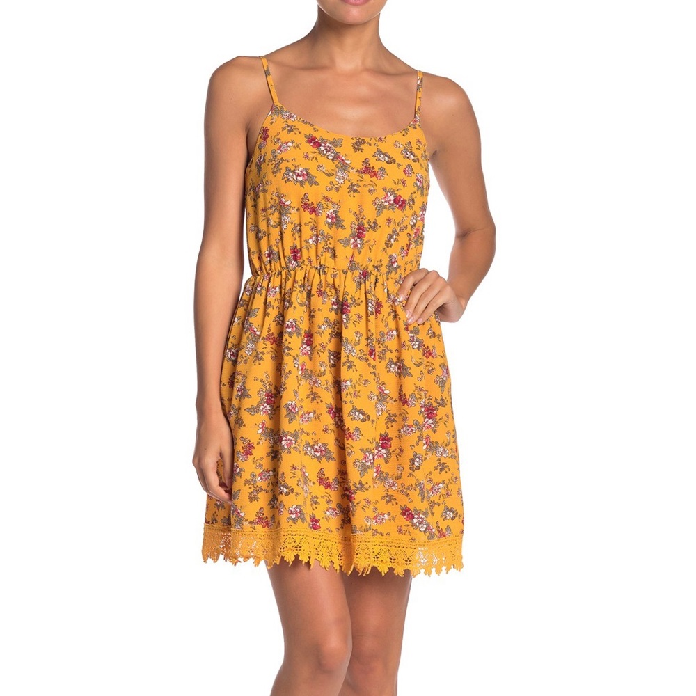 LOVE, NICKIE LEW Floral Lace Hem Skater Dress